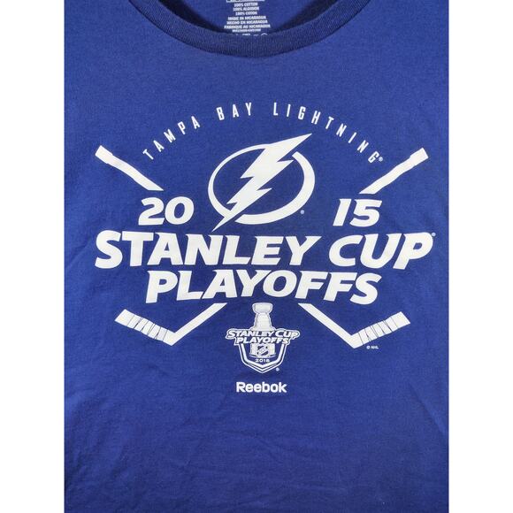Reebok Blue 2015 Tampa Bay Lightening Stanley Cup Playoff Cotton T Shirt Size 2X - Picture 3 of 7